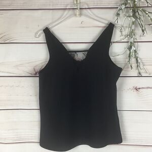 Cooper & Ella Black Crepe Lace Trim Tank Top